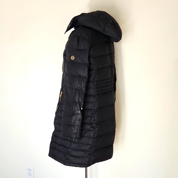Michael Kors Long Black Winter Coat Large Hooded - Picture 6 of 16